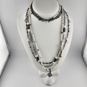 Premier Design 34 inch Gun Metal Black & Faux Pearl Interchangeable Necklace